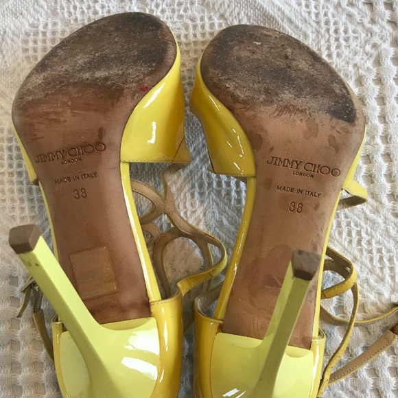 Jimmy Choo London women's shoes 4" heel yellow patent leather strappy size 38/8 - Picture 12 of 14